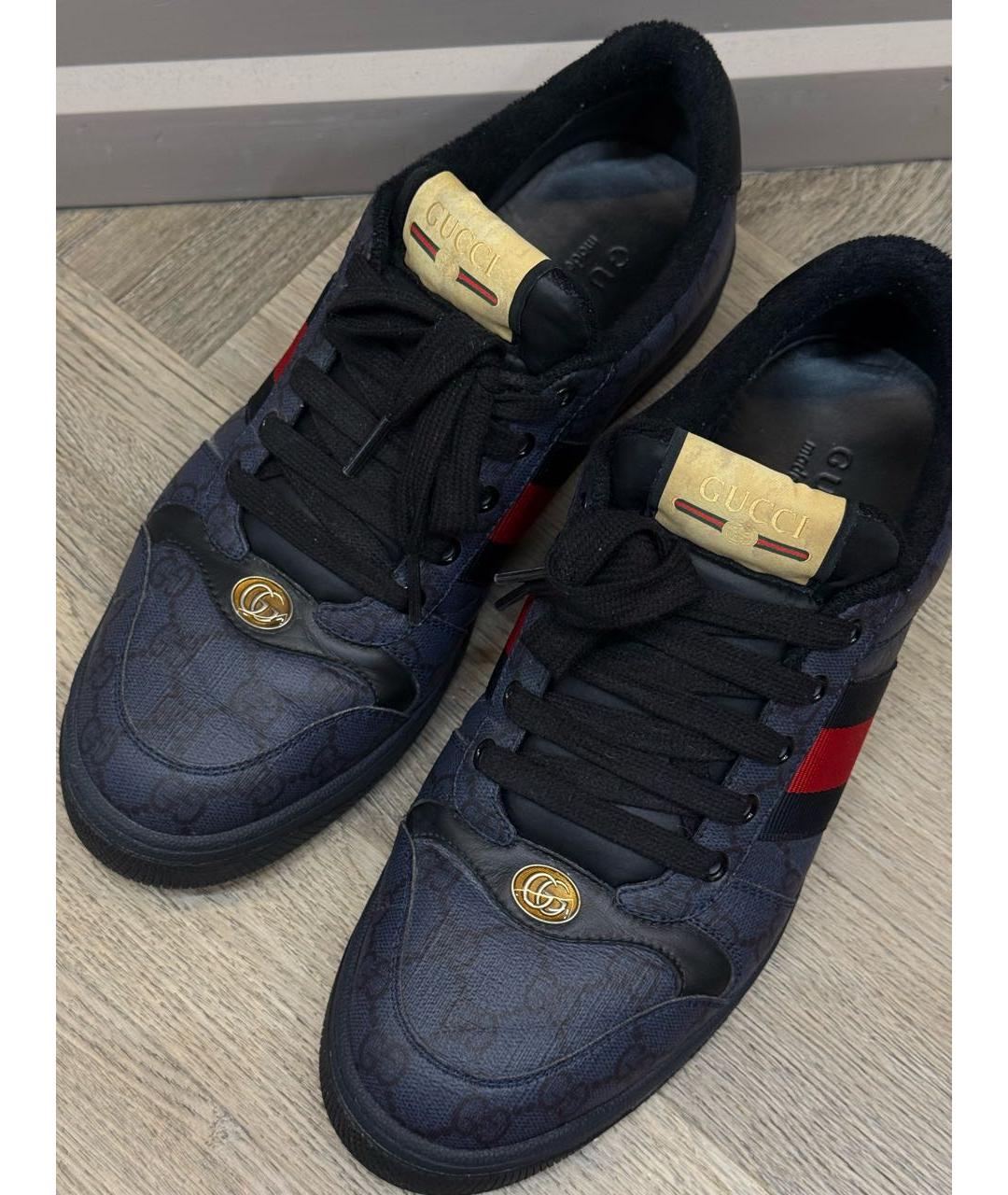 GUCCI Темно-синие кожаные низкие кроссовки / кеды, фото 2