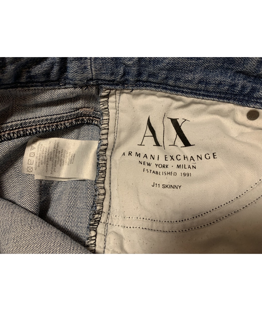 ARMANI EXCHANGE Синие хлопковые прямые джинсы, фото 3