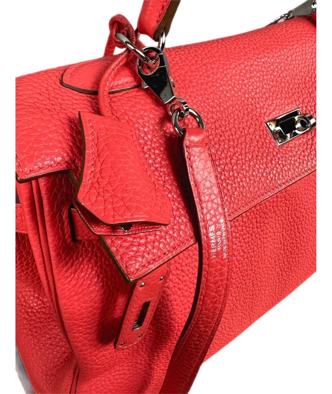HERMES Красная кожаная сумка с короткими ручками, фото 2