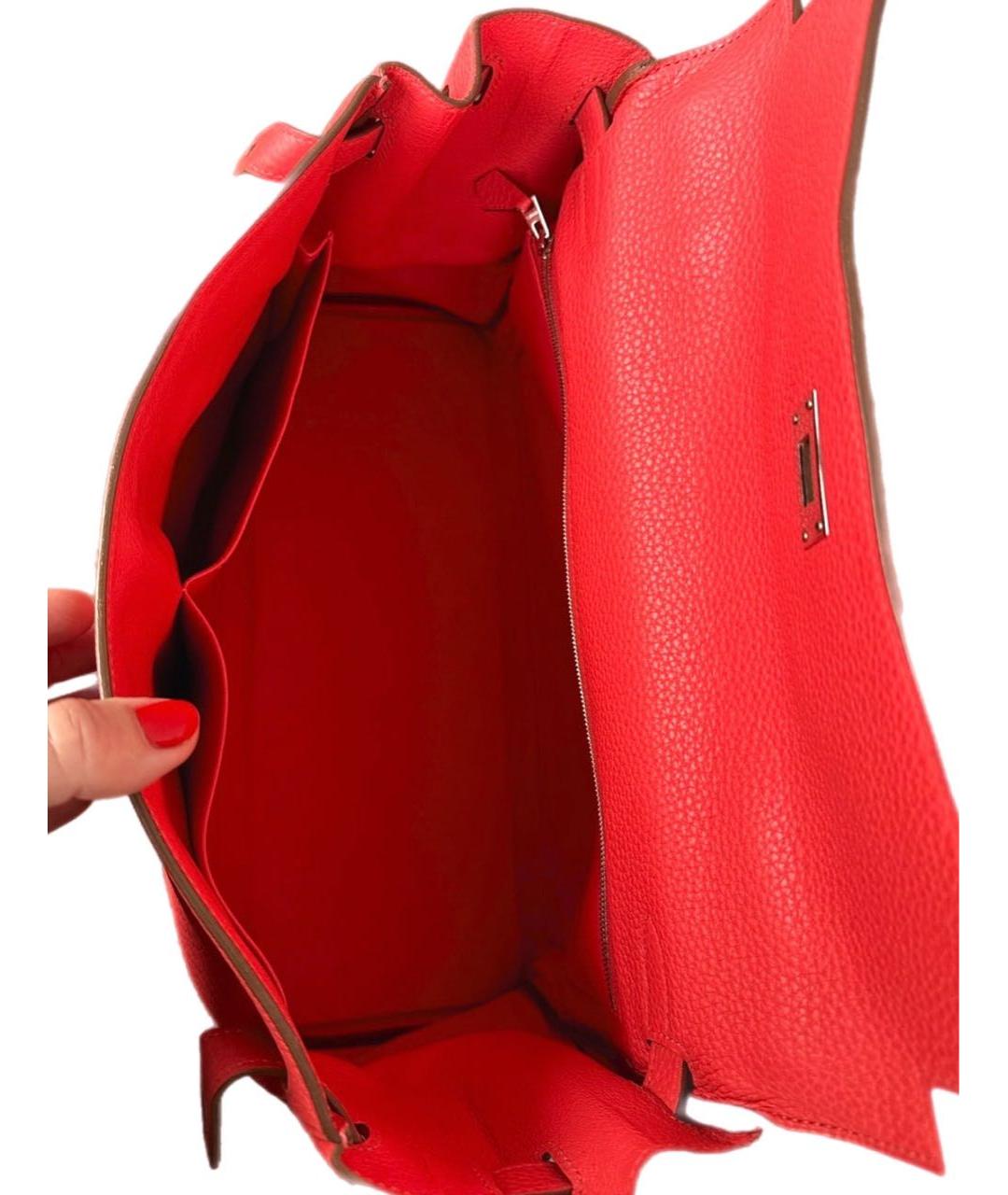 HERMES Красная кожаная сумка с короткими ручками, фото 4