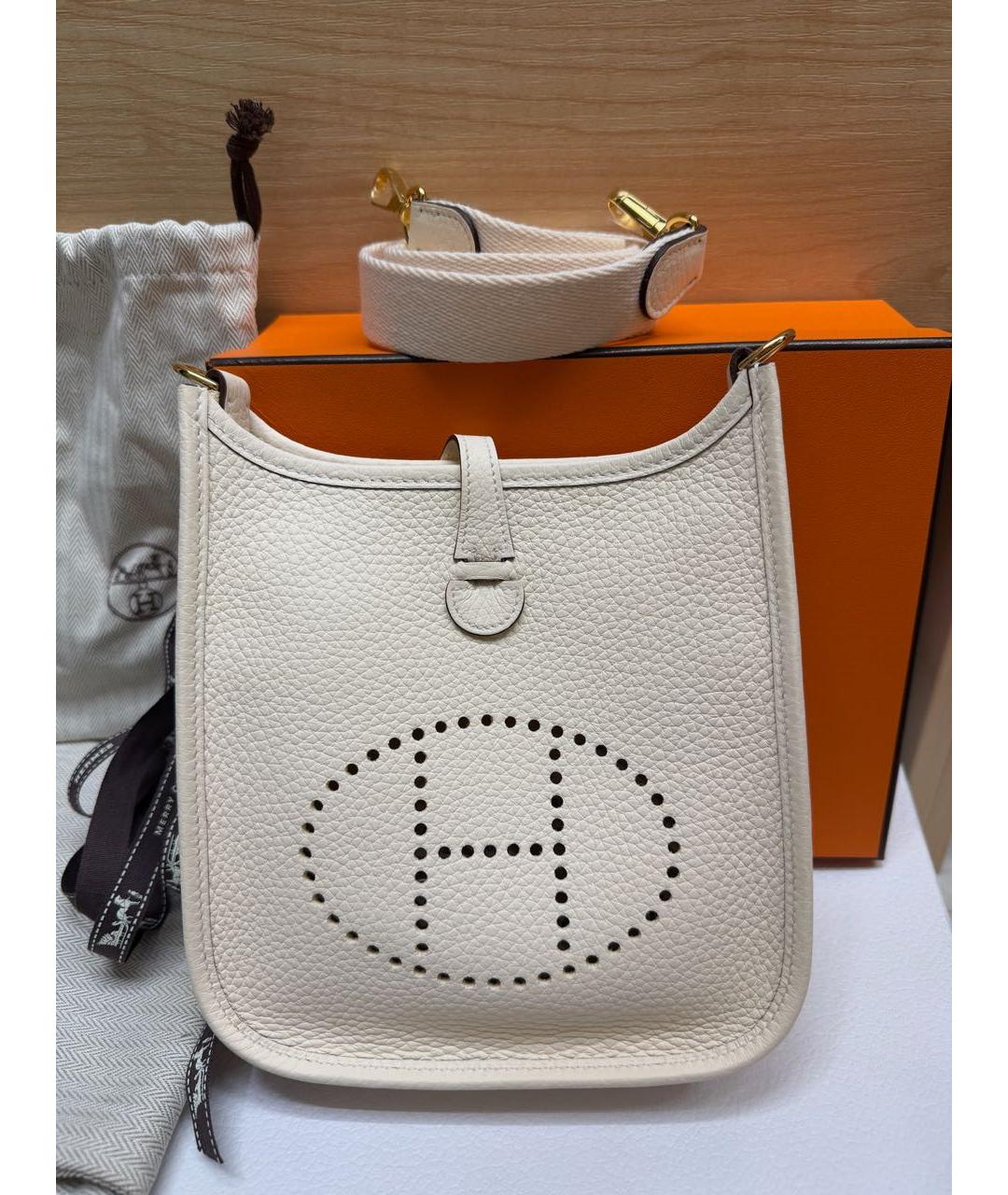 HERMES Белая кожаная сумка через плечо, фото 8