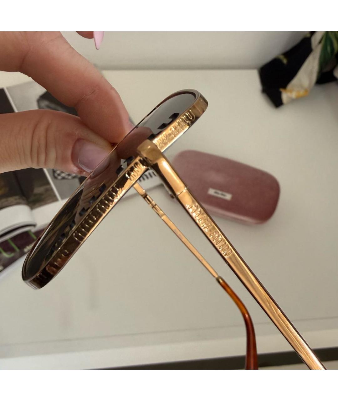 MIU MIU Коричневые металлические солнцезащитные очки, фото 6