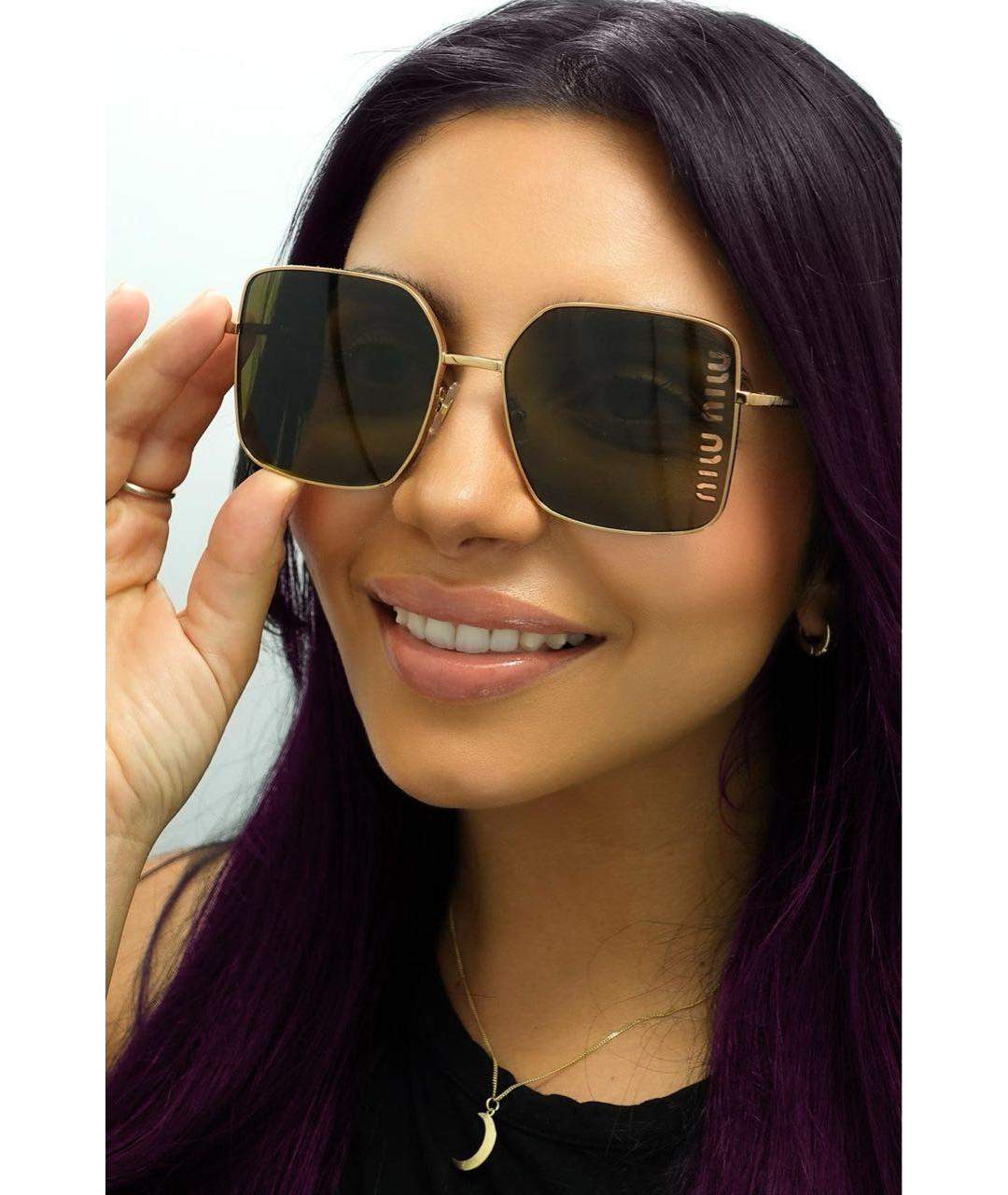 MIU MIU Коричневые металлические солнцезащитные очки, фото 2