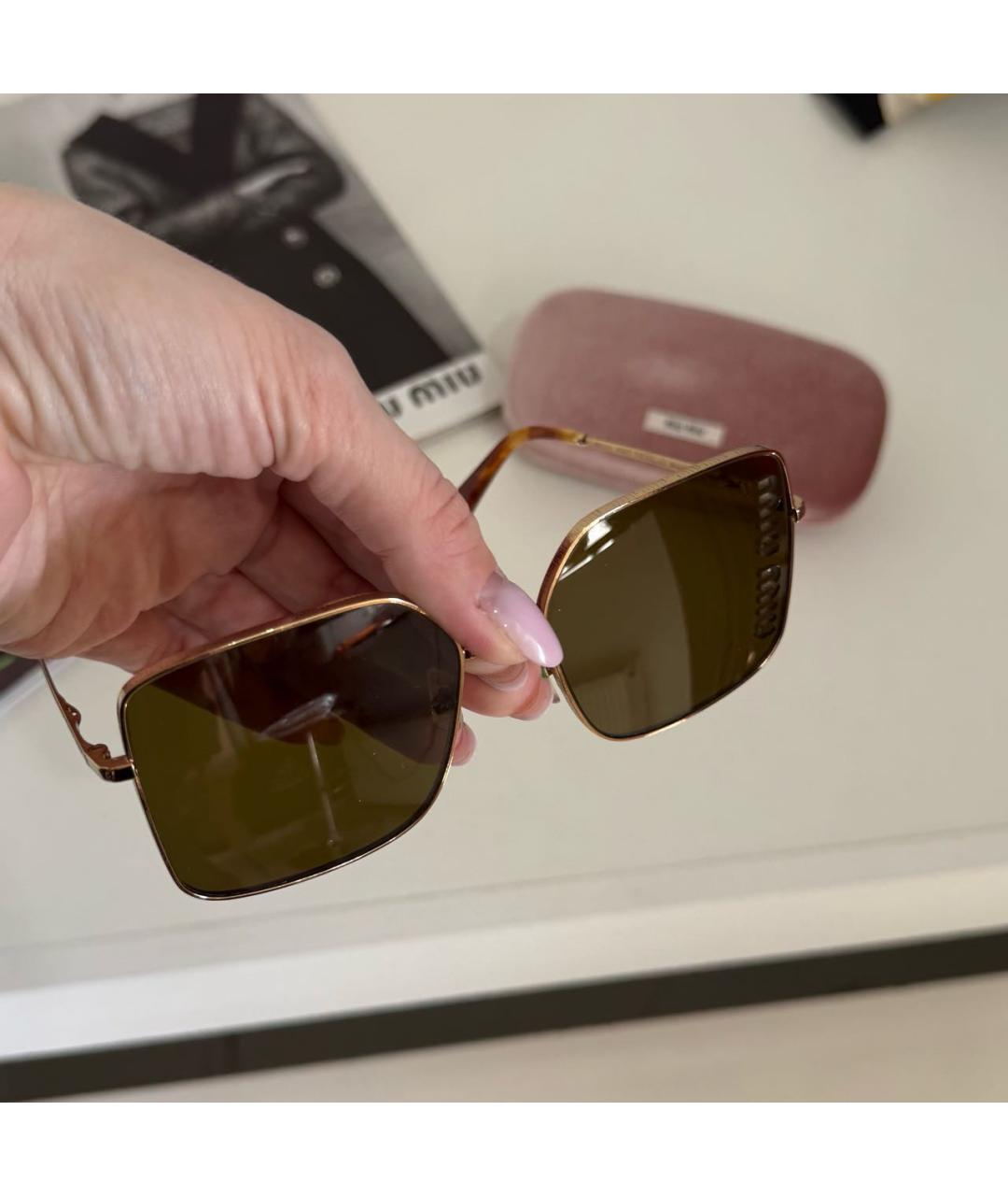 MIU MIU Коричневые металлические солнцезащитные очки, фото 7