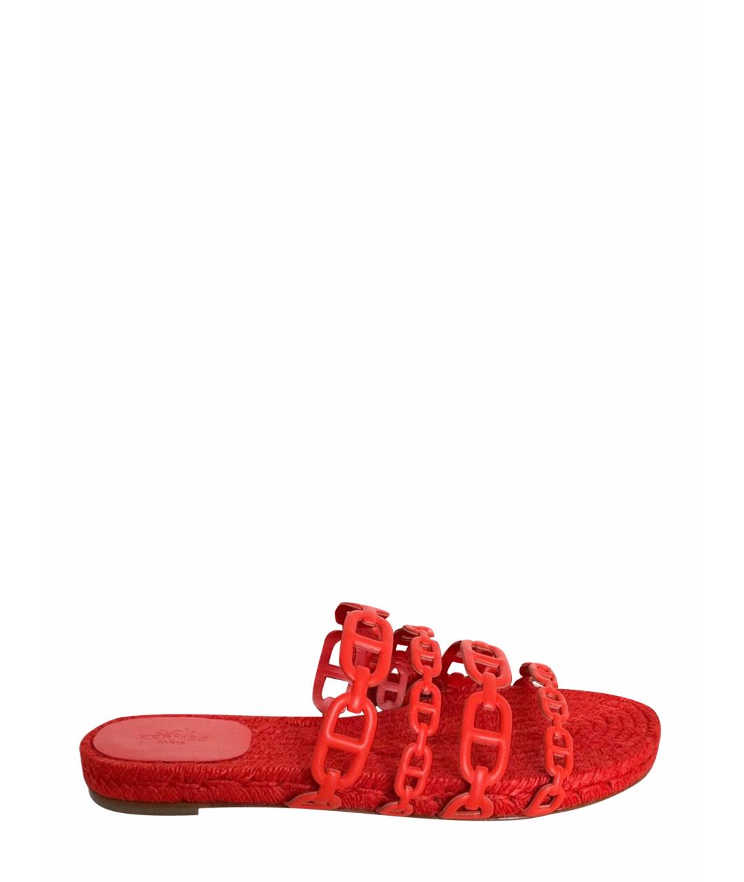 HERMES Красные кожаные шлепанцы, фото 1