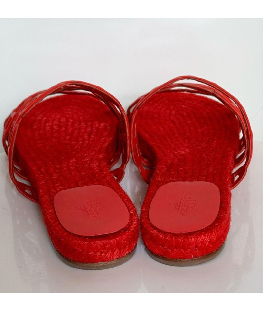 HERMES Красные кожаные шлепанцы, фото 4