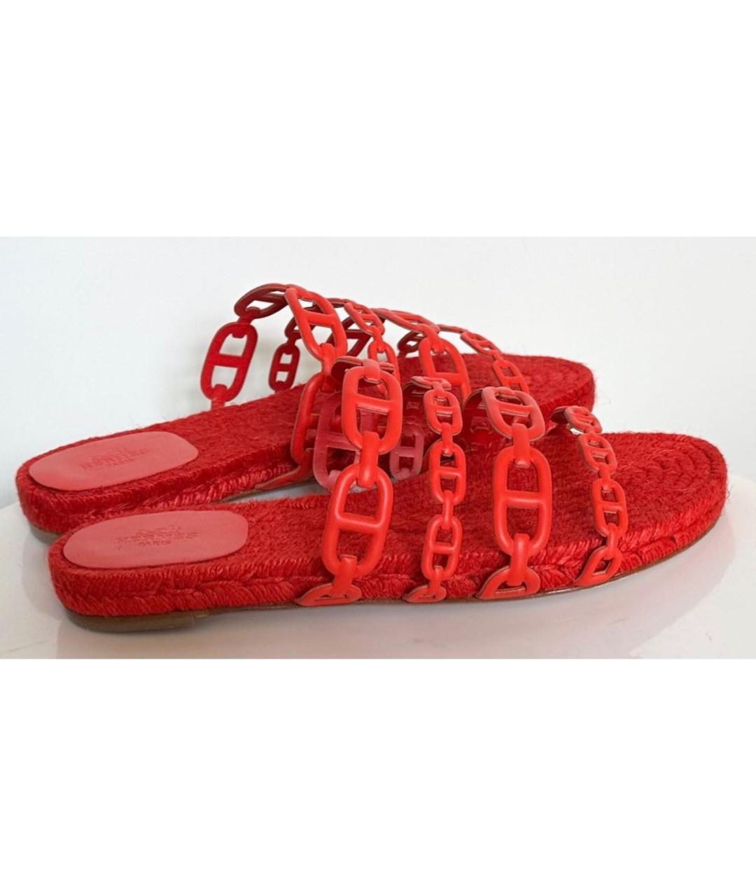 HERMES Красные кожаные шлепанцы, фото 6