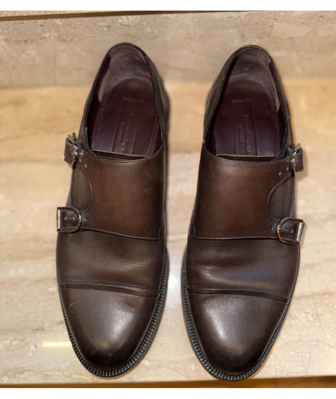 ZEGNA Коричневые кожаные низкие ботинки, фото 2