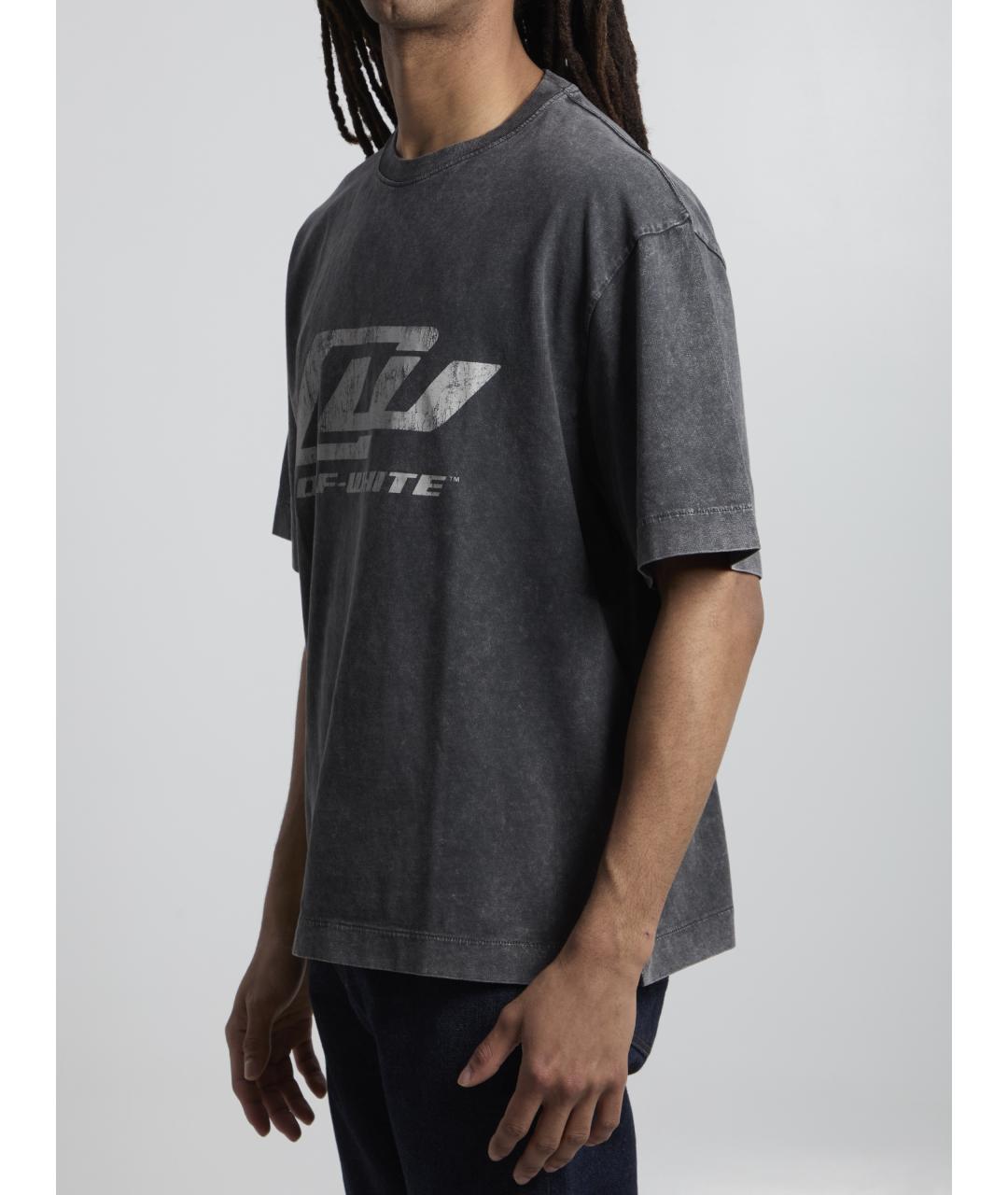 OFF-WHITE Серая хлопковая футболка, фото 2