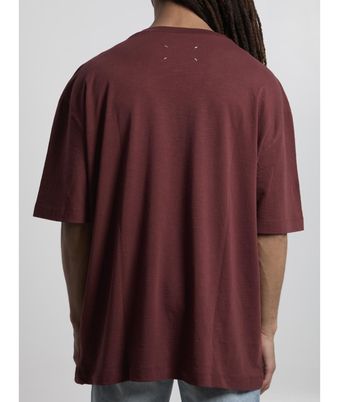 MAISON MARGIELA Бордовая хлопковая футболка, фото 4