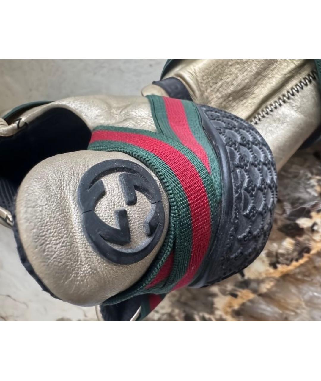 GUCCI Золотые кожаные кроссовки, фото 5