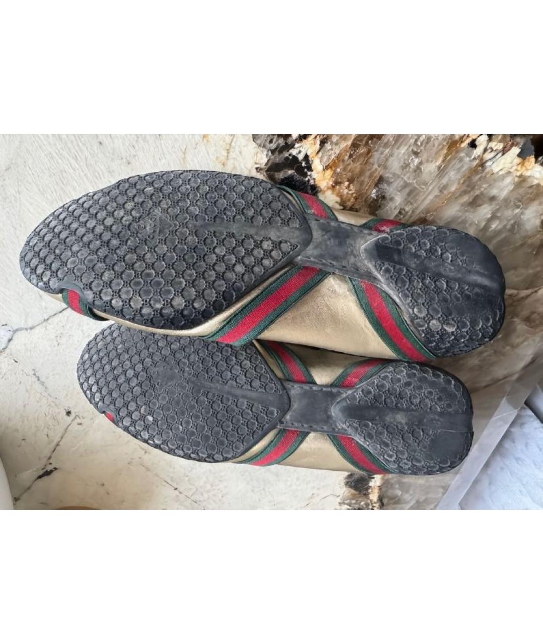 GUCCI Золотые кожаные кроссовки, фото 6