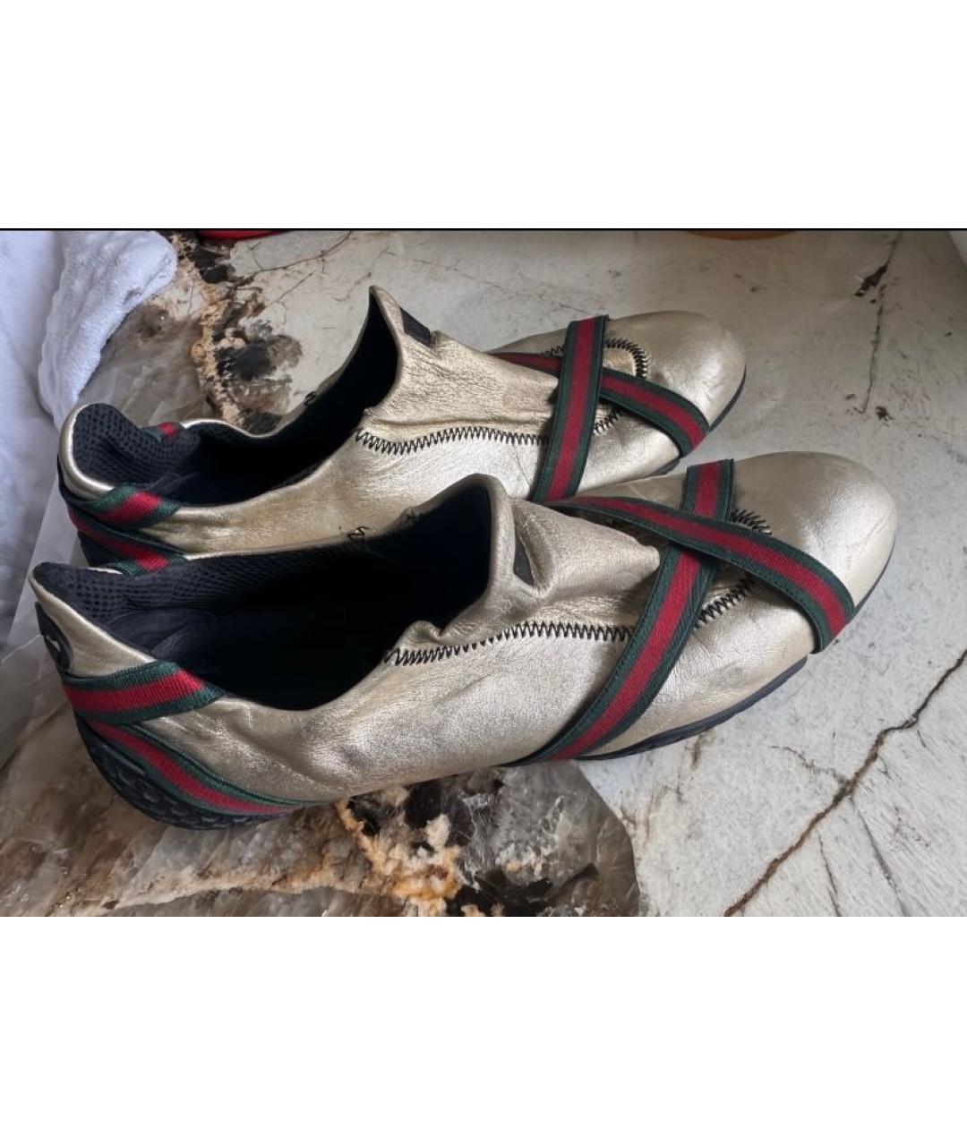 GUCCI Золотые кожаные кроссовки, фото 2