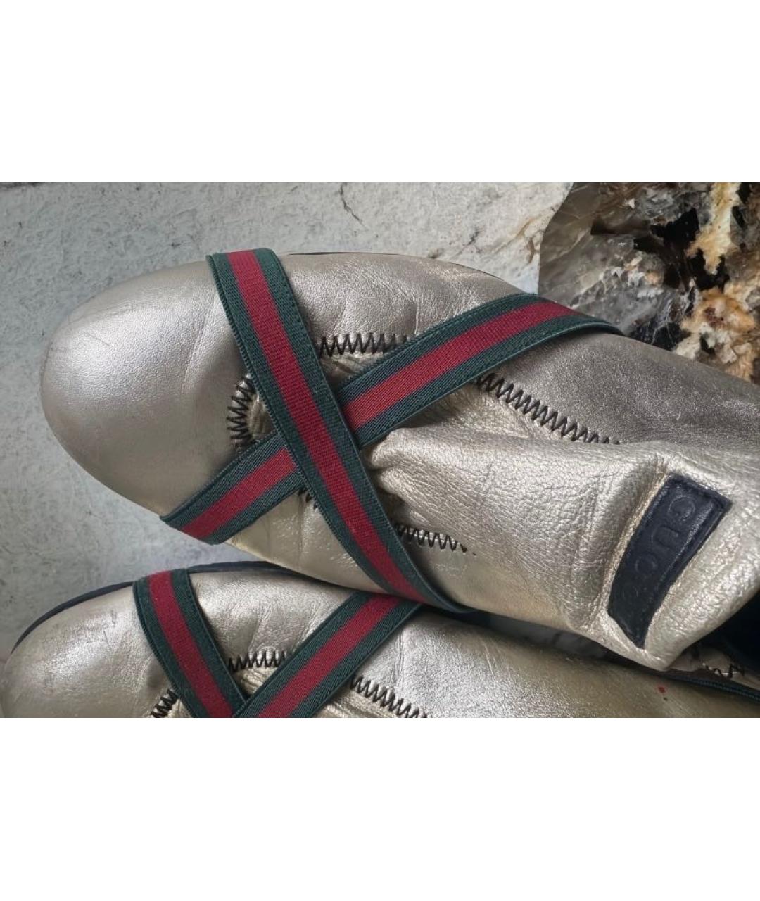 GUCCI Золотые кожаные кроссовки, фото 3