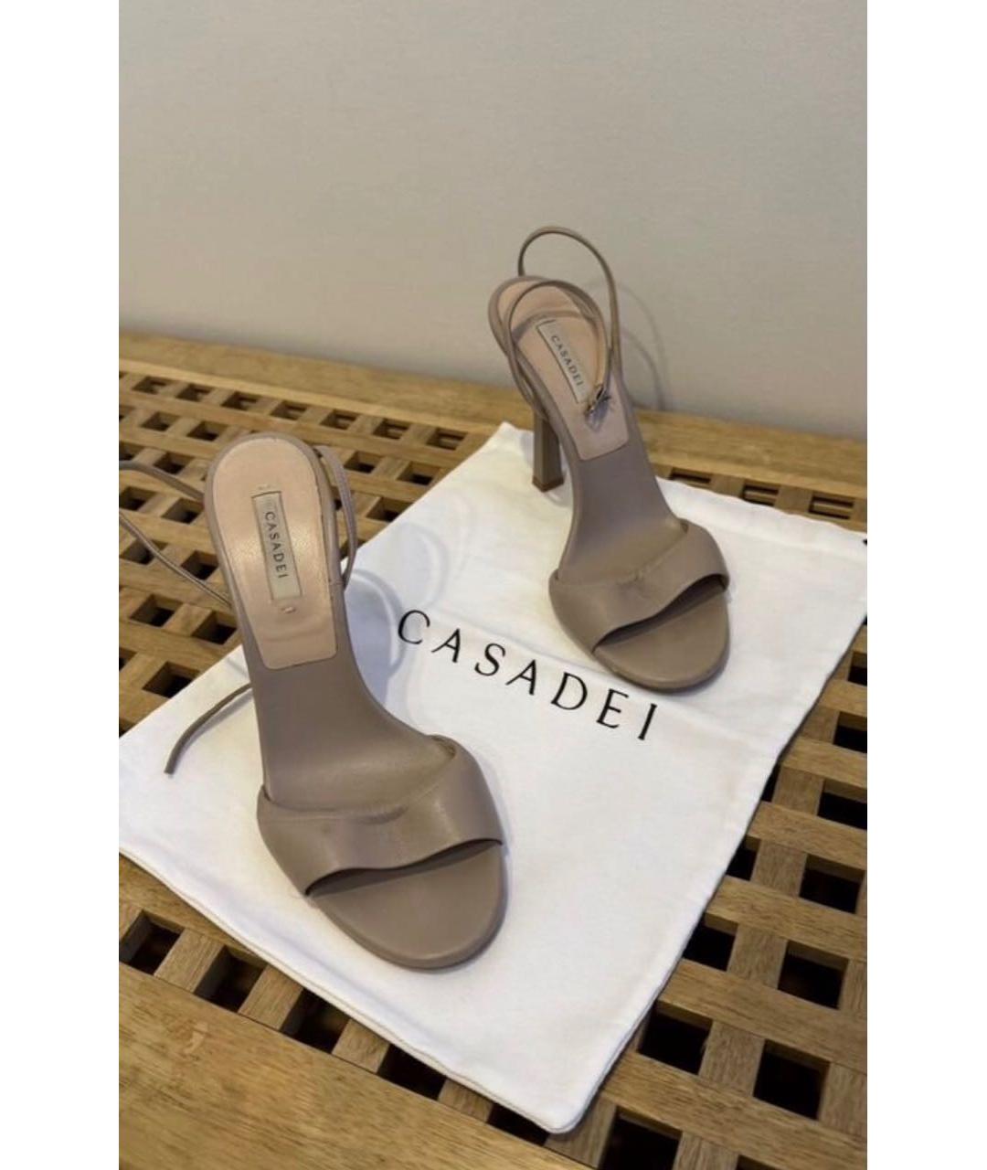 CASADEI Бежевые кожаные босоножки, фото 2