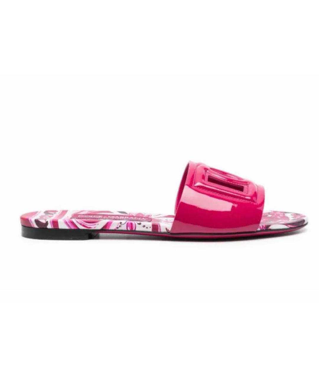 DOLCE&GABBANA Розовые кожаные шлепанцы, фото 1