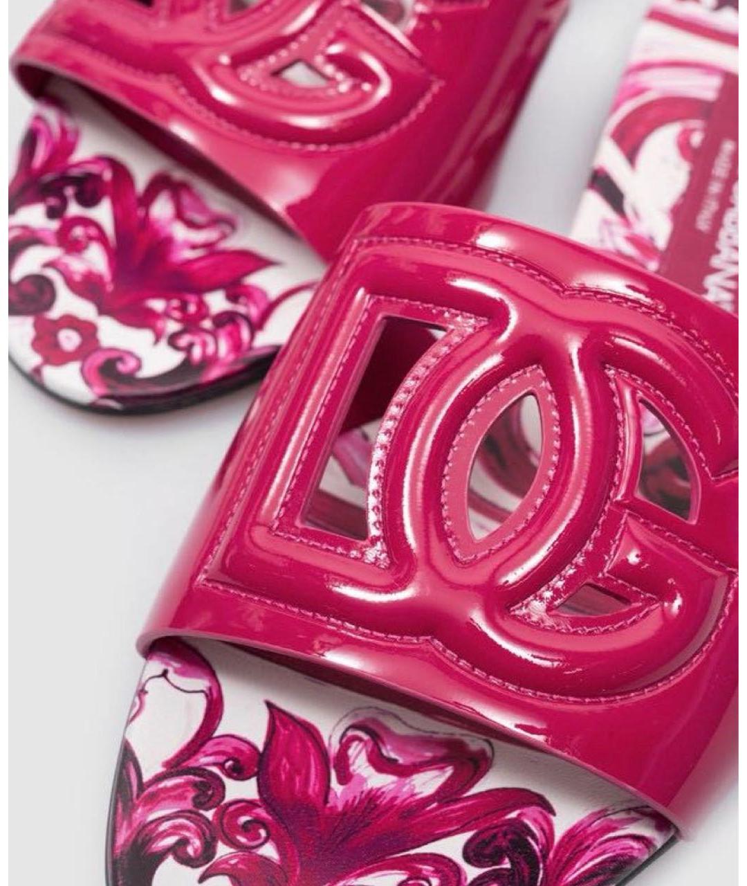DOLCE&GABBANA Розовые кожаные шлепанцы, фото 5