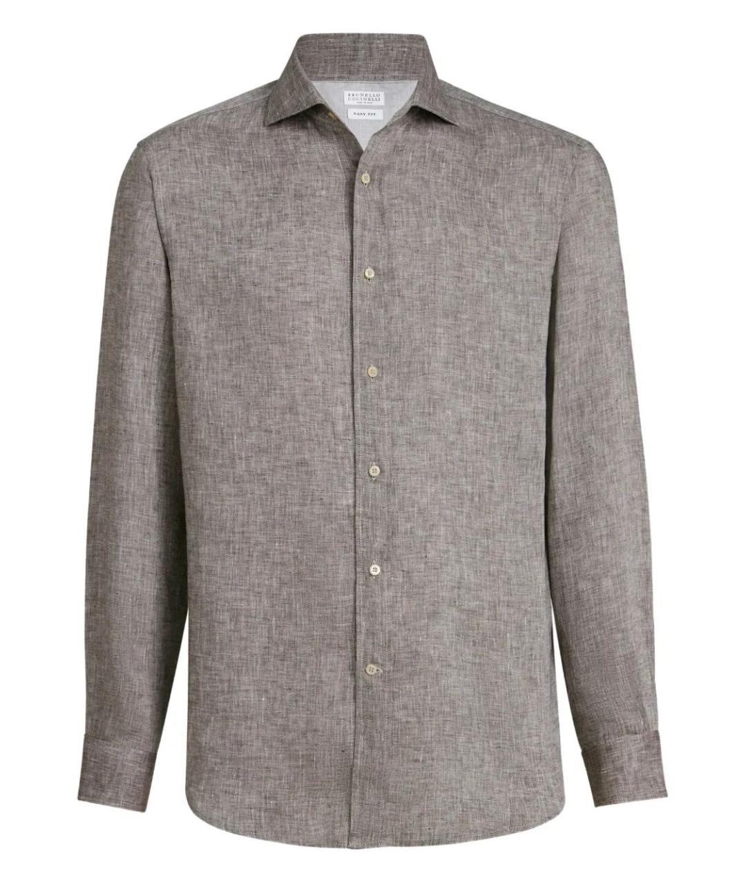 BRUNELLO CUCINELLI Коричневая льняная кэжуал рубашка, фото 1