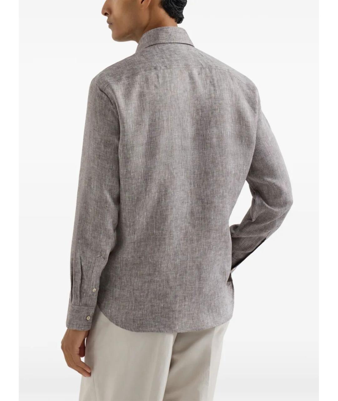 BRUNELLO CUCINELLI Коричневая льняная кэжуал рубашка, фото 4