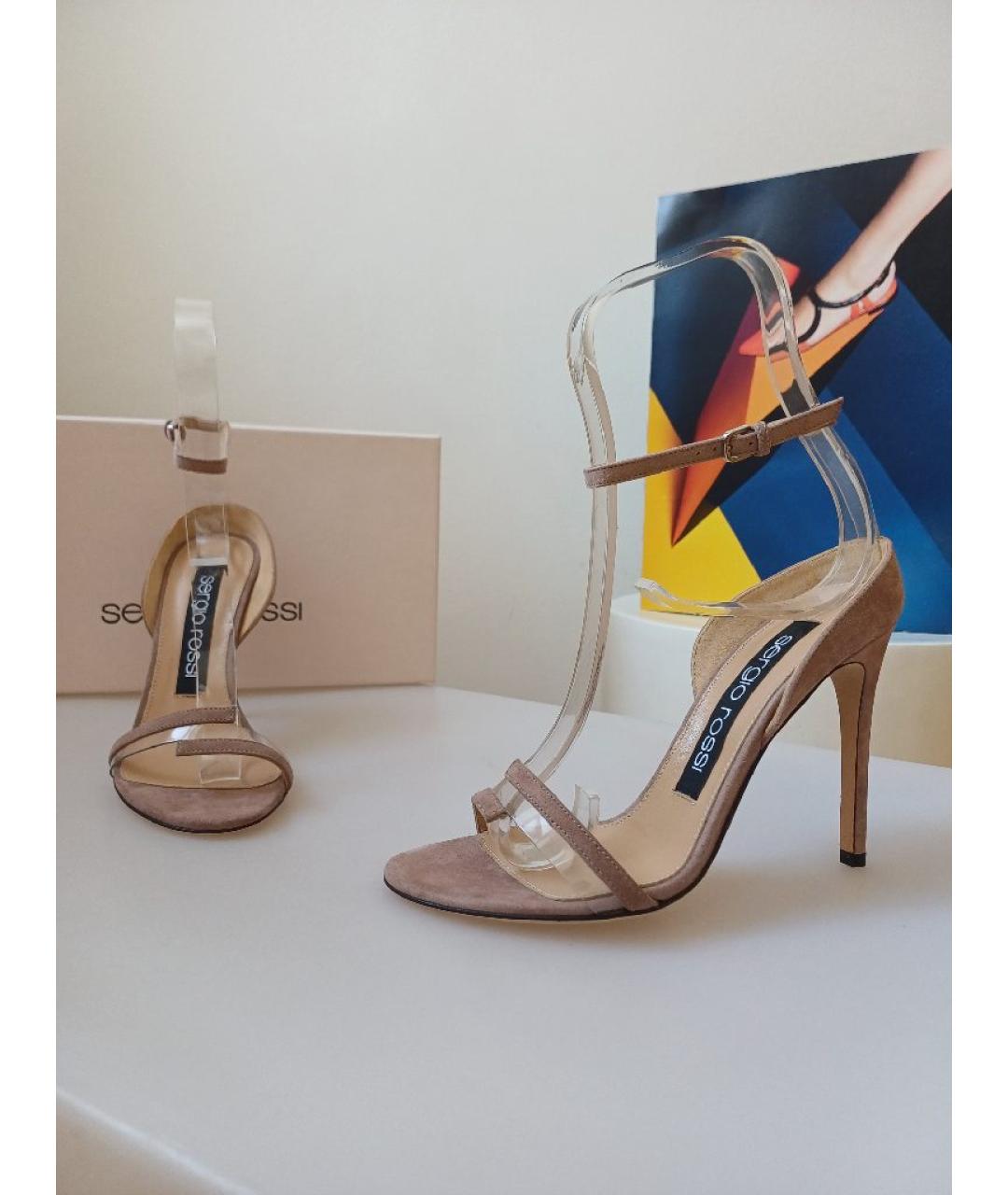 SERGIO ROSSI Бежевые замшевые босоножки, фото 3