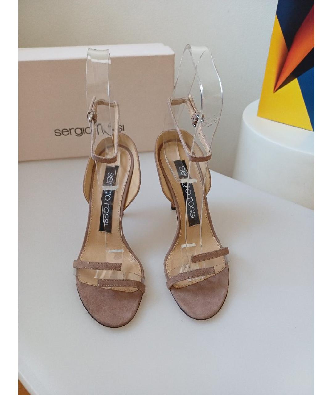 SERGIO ROSSI Бежевые замшевые босоножки, фото 7