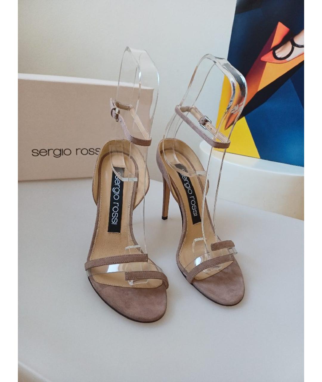 SERGIO ROSSI Бежевые замшевые босоножки, фото 6