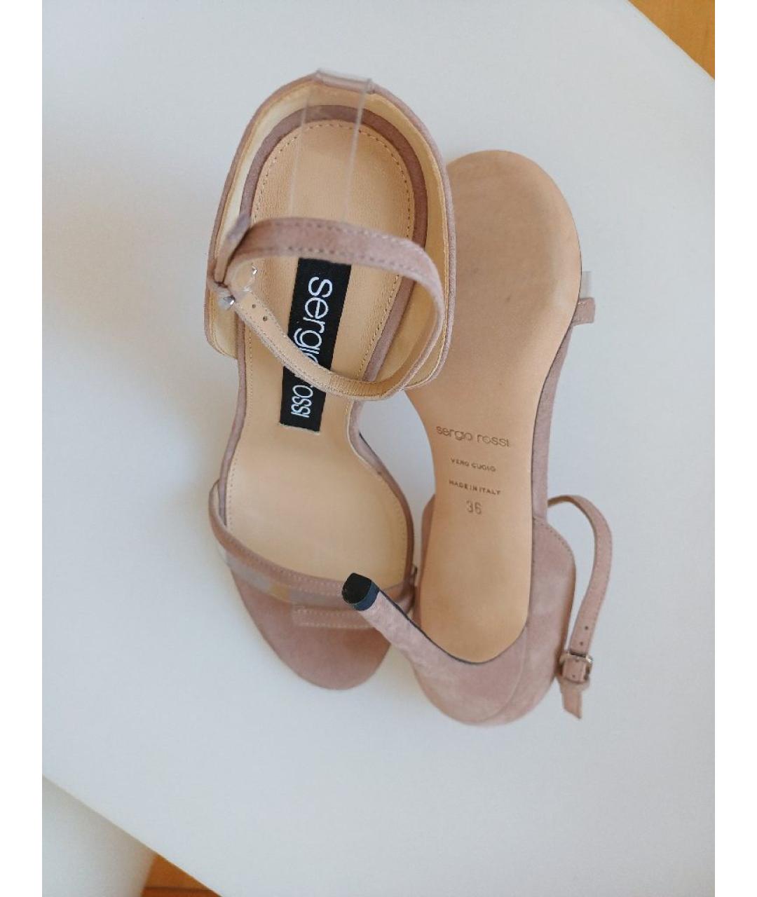 SERGIO ROSSI Бежевые замшевые босоножки, фото 9