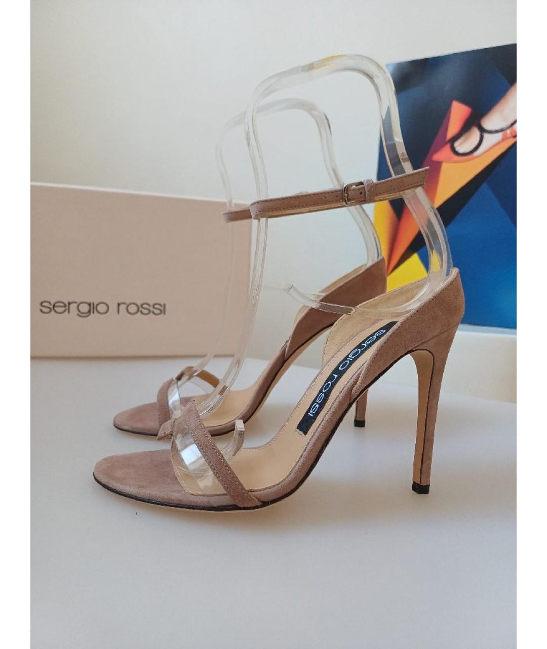 SERGIO ROSSI Бежевые замшевые босоножки, фото 2
