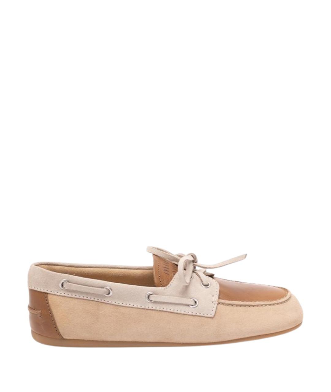 MIU MIU Бежевые кожаные лоферы, фото 1