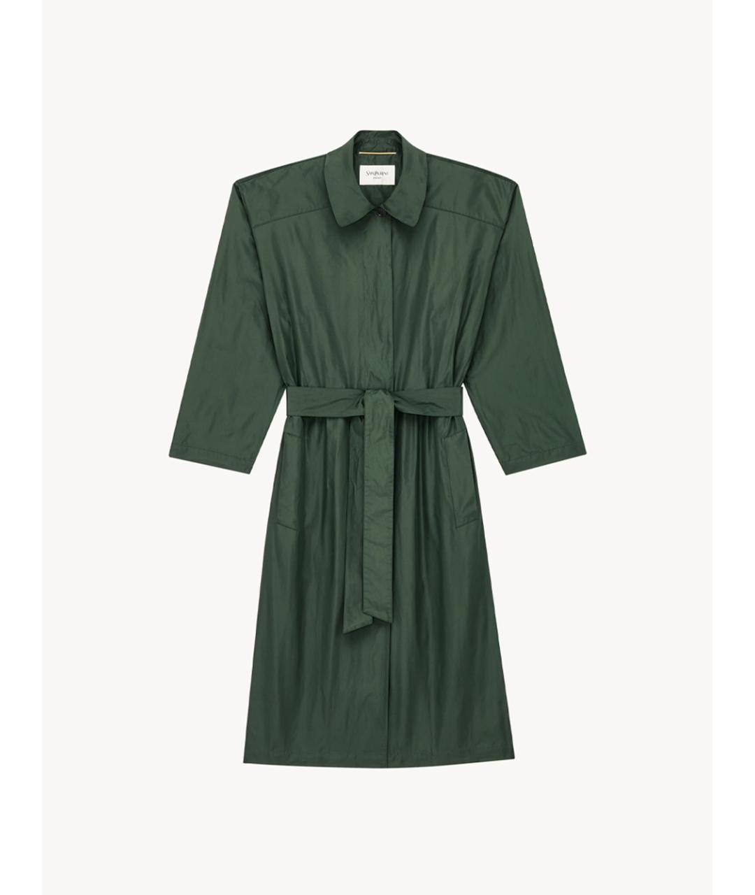 SAINT LAURENT Зеленый шелковый тренч/плащ, фото 2