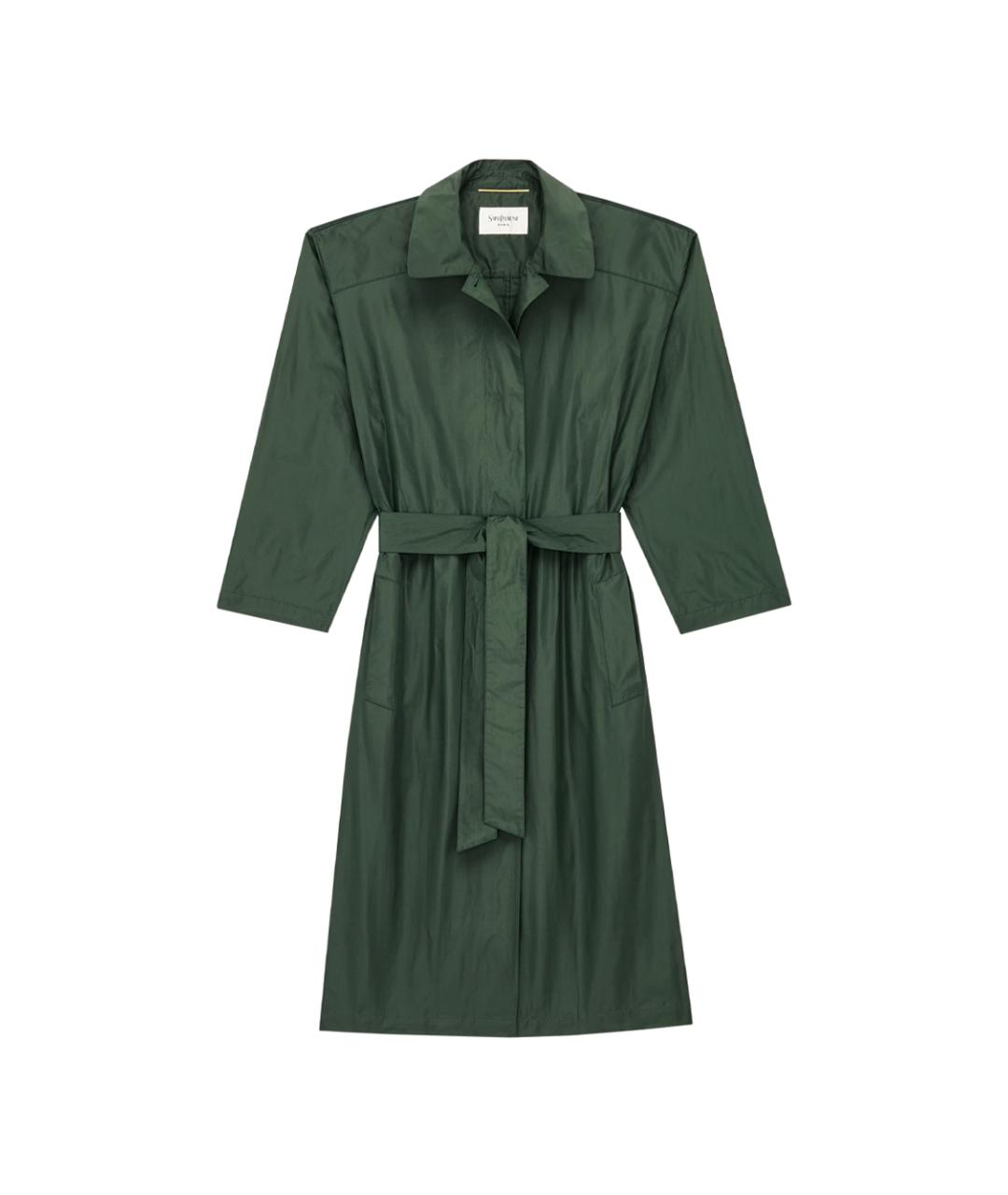 SAINT LAURENT Зеленый шелковый тренч/плащ, фото 1