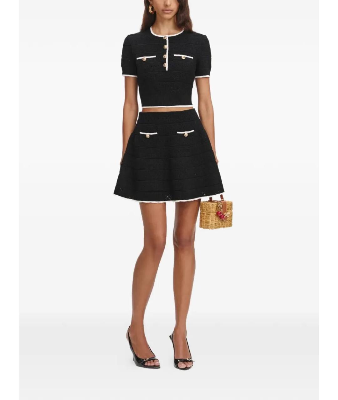 SELF-PORTRAIT Черная хлопковая юбка мини, фото 2