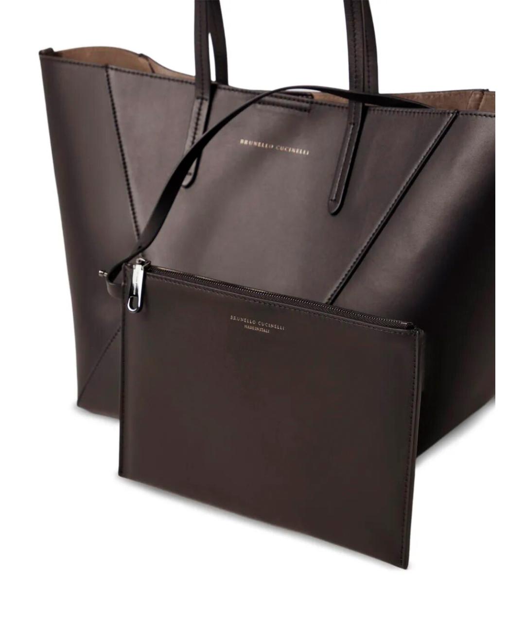 BRUNELLO CUCINELLI Коричневая кожаная сумка тоут, фото 4