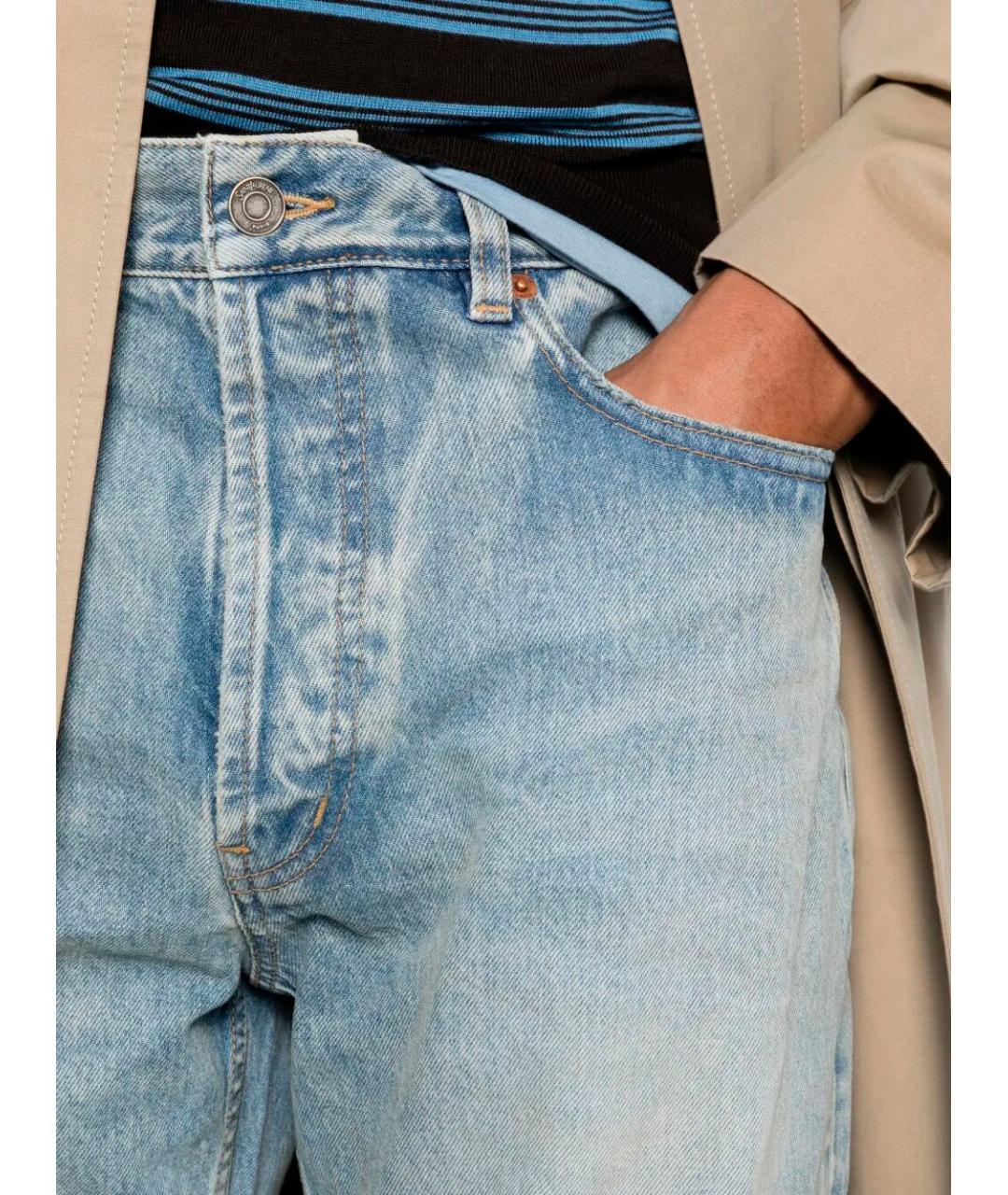 SAINT LAURENT Голубые хлопковые прямые джинсы, фото 3