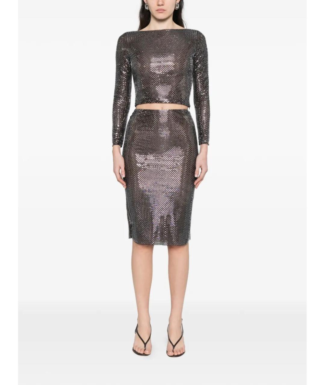 SELF-PORTRAIT Антрацитовая полиэстеровая юбка миди, фото 2