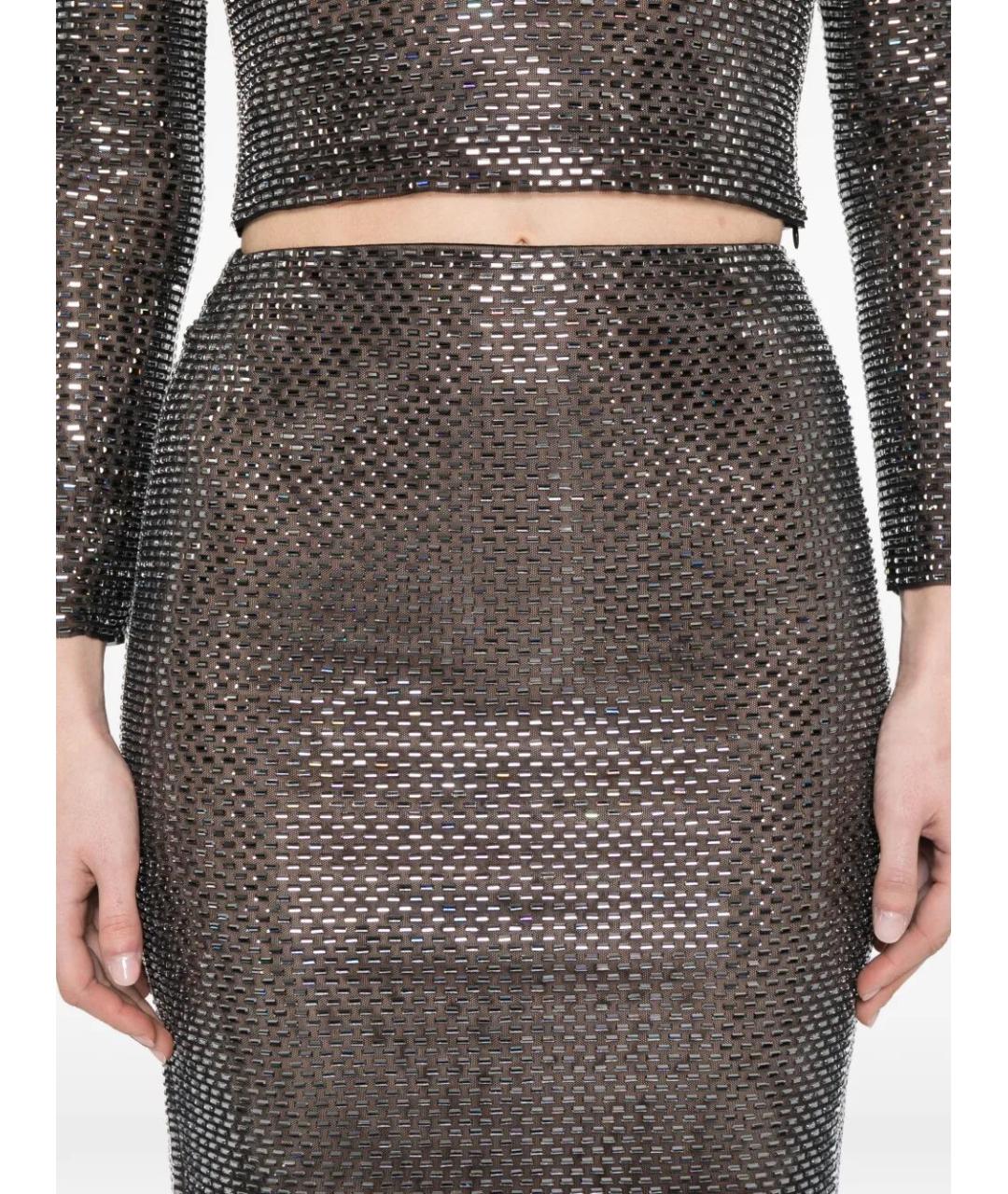 SELF-PORTRAIT Антрацитовая полиэстеровая юбка миди, фото 4