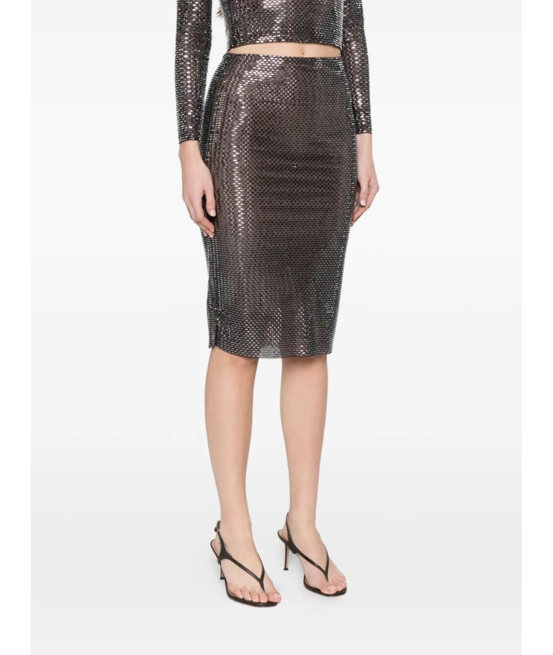 SELF-PORTRAIT Антрацитовая полиэстеровая юбка миди, фото 3