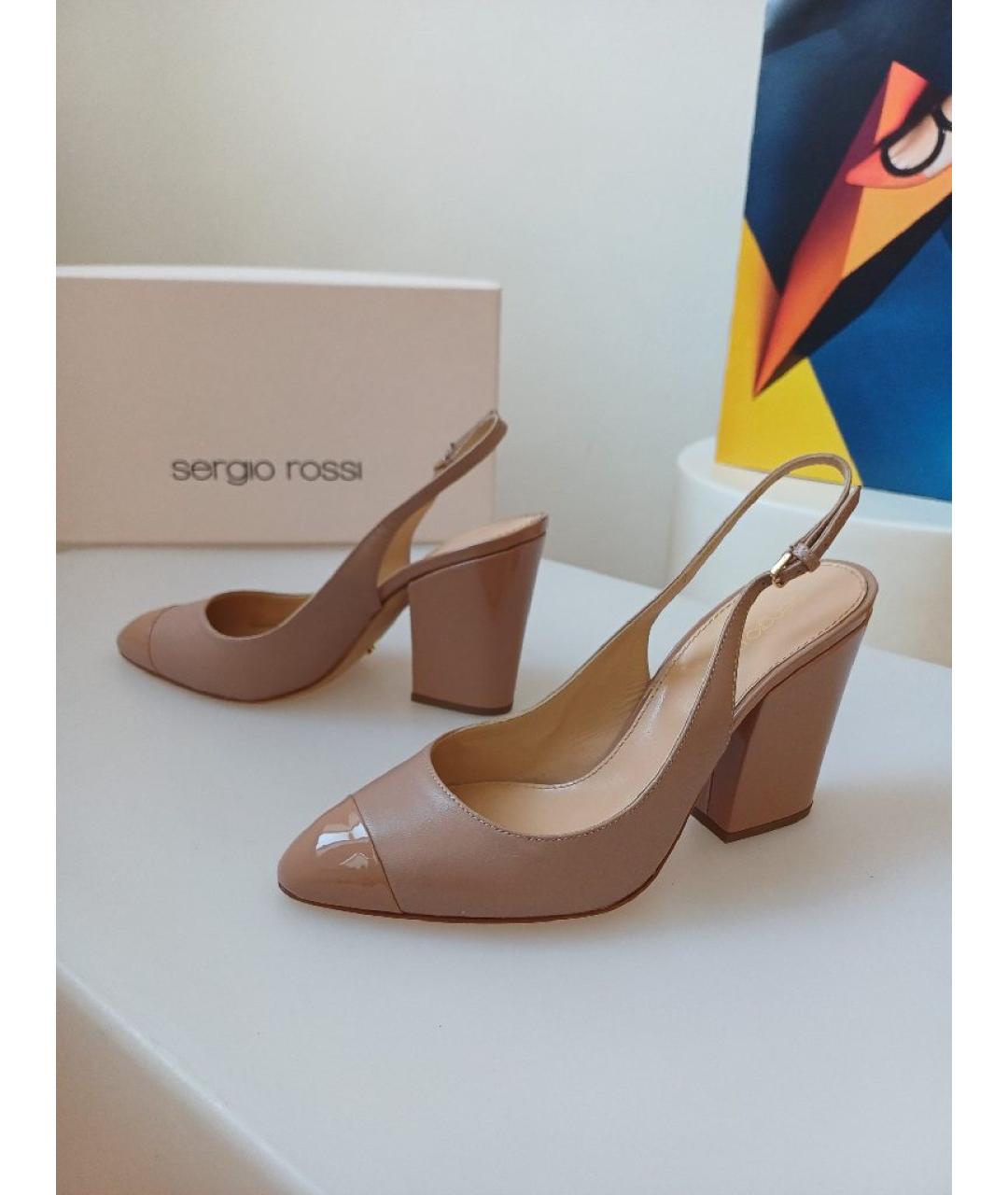 SERGIO ROSSI Бежевые кожаные туфли, фото 5