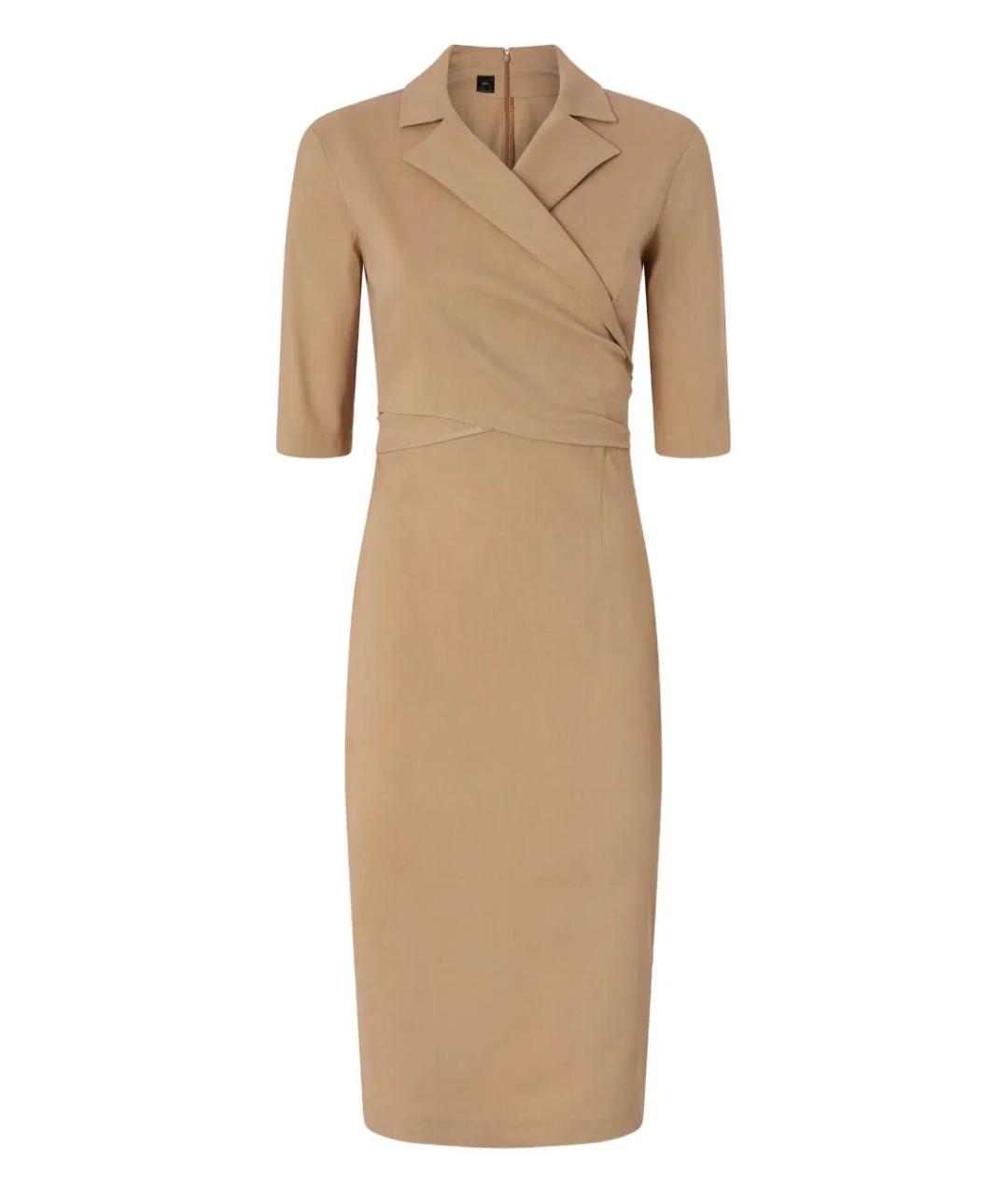 PINKO Бежевое льняное повседневное платье, фото 1