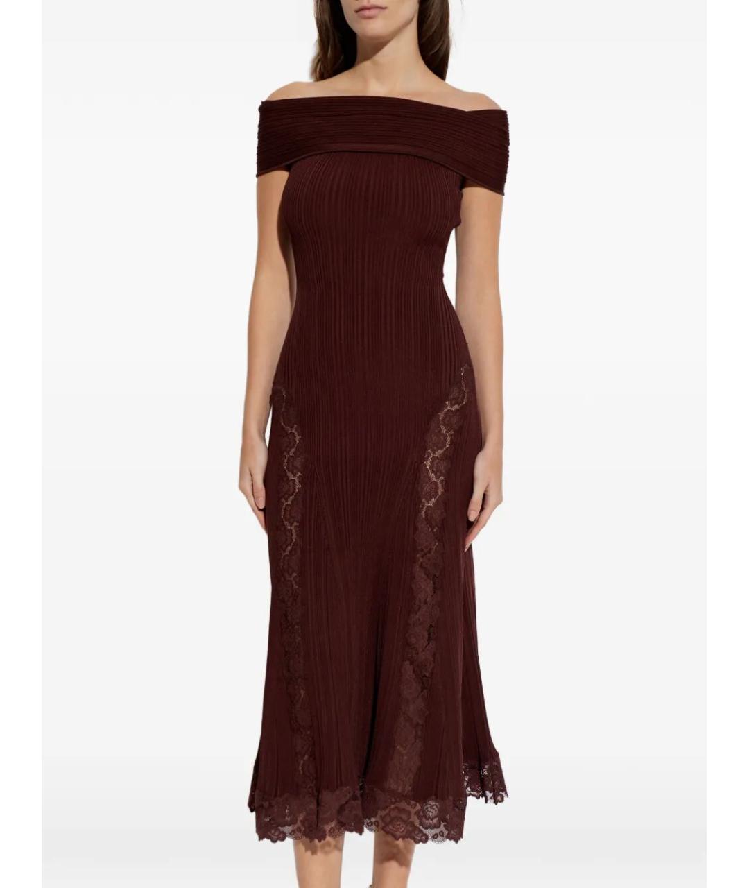 SELF-PORTRAIT Бордовое вискозное повседневное платье, фото 5