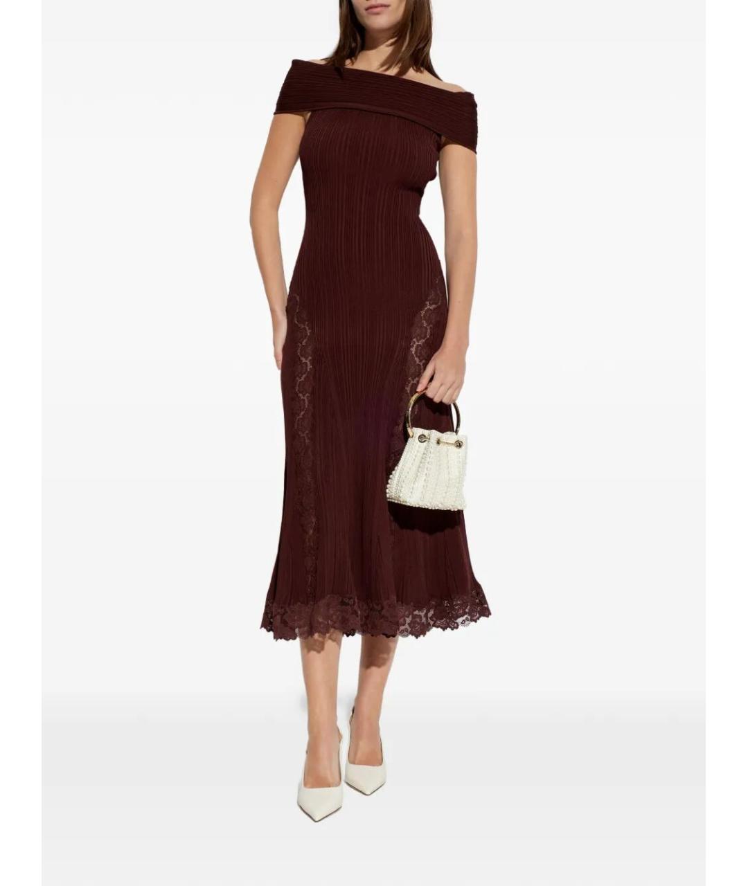 SELF-PORTRAIT Бордовое вискозное повседневное платье, фото 2