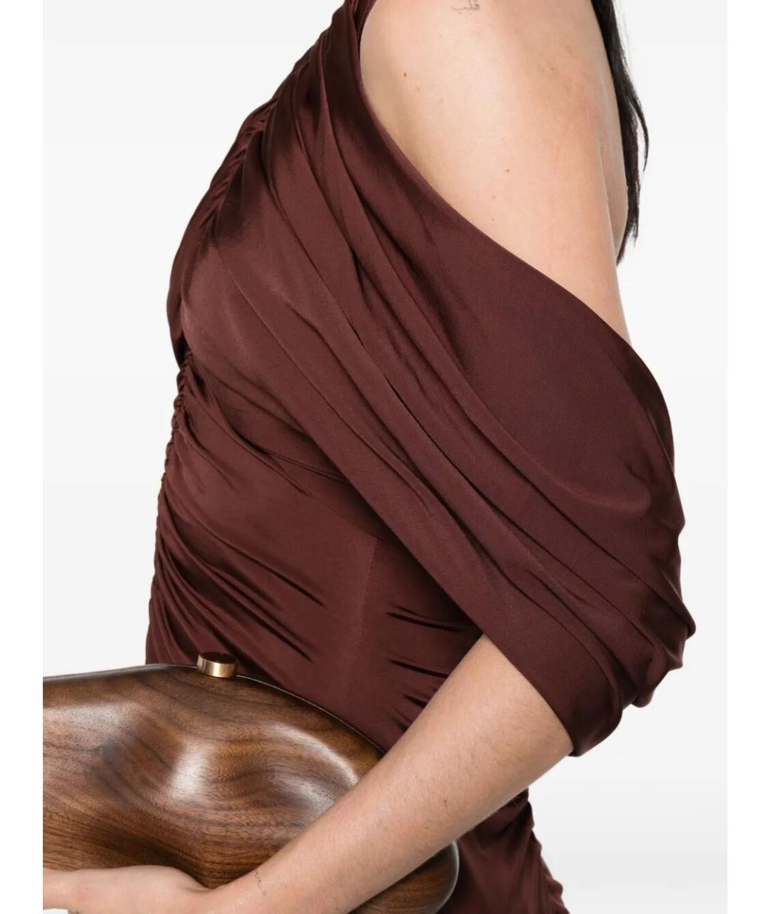 SELF-PORTRAIT Коричневое вискозное вечернее платье, фото 3