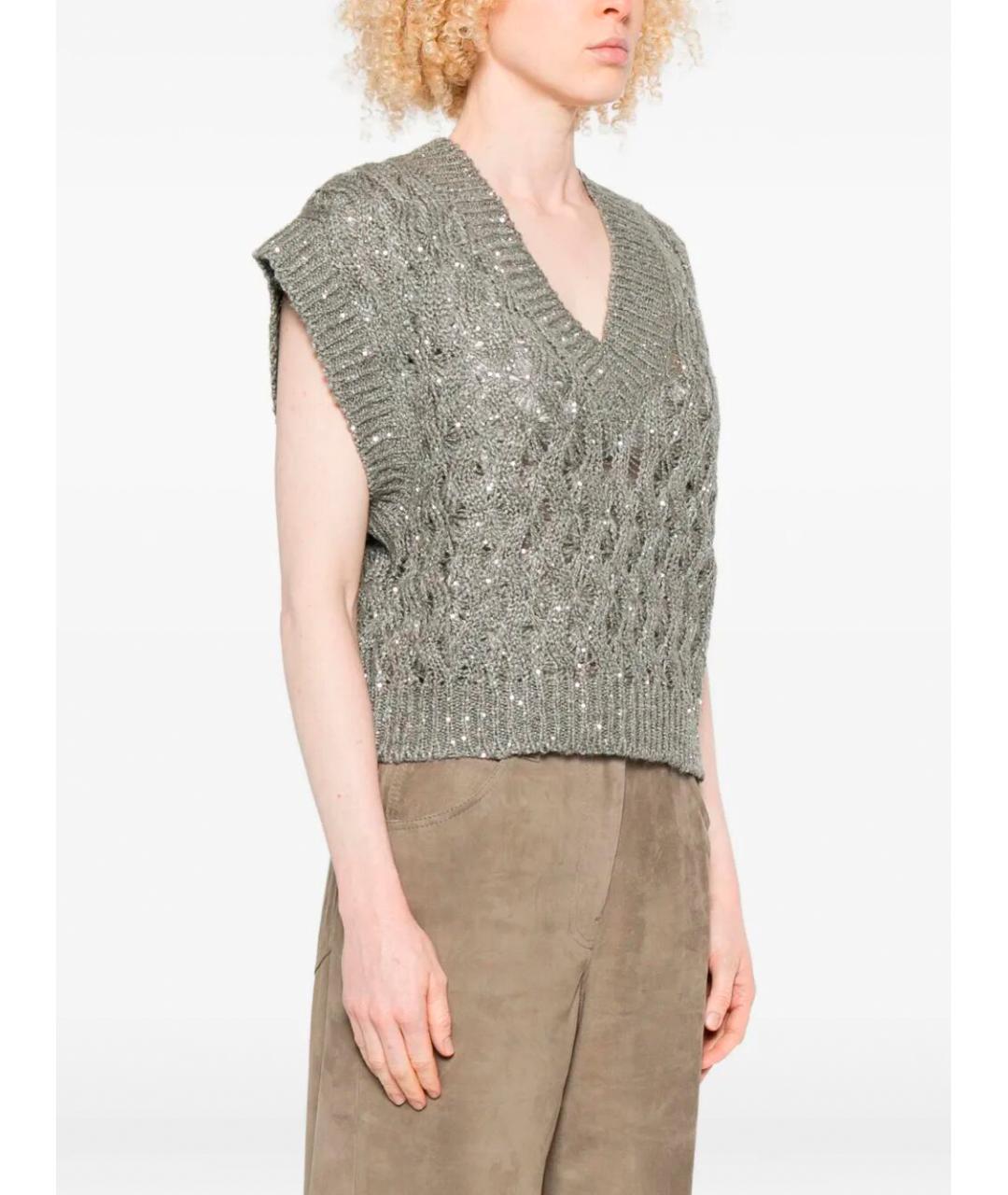 BRUNELLO CUCINELLI Зеленый шелковый джемпер / свитер, фото 4