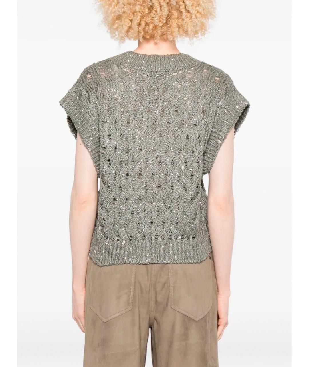 BRUNELLO CUCINELLI Зеленый шелковый джемпер / свитер, фото 3