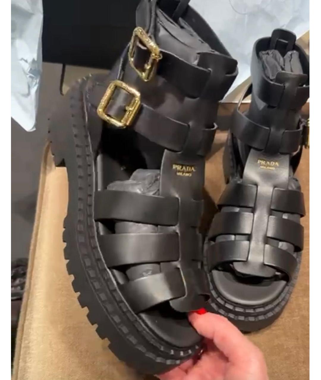 PRADA Черные кожаные сандалии, фото 3