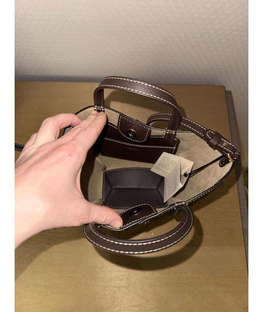 POLENE Коричневая кожаная сумка с короткими ручками, фото 6