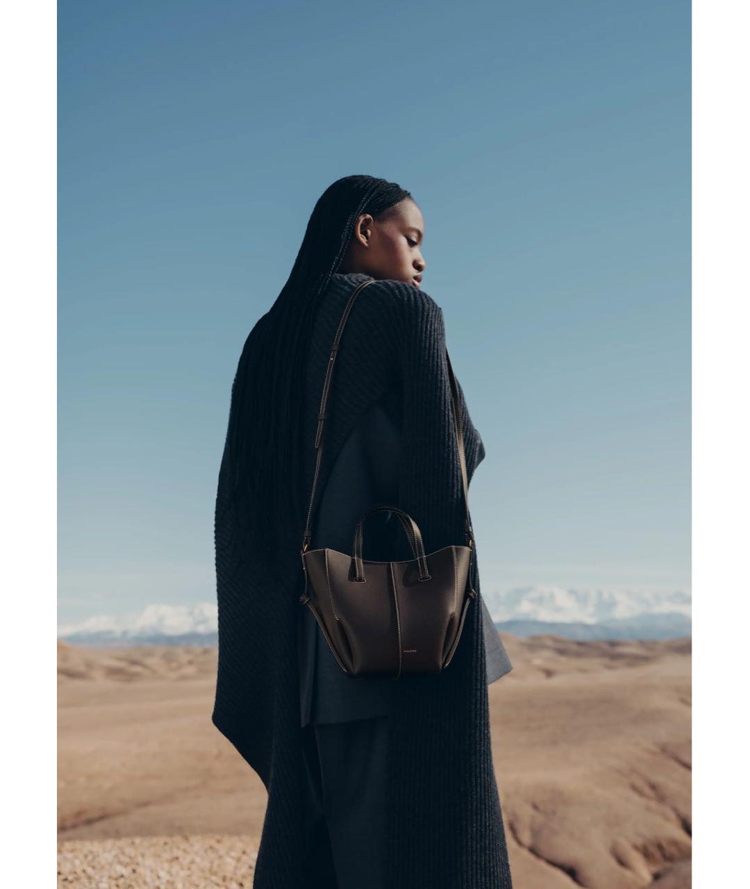 POLENE Коричневая кожаная сумка с короткими ручками, фото 8