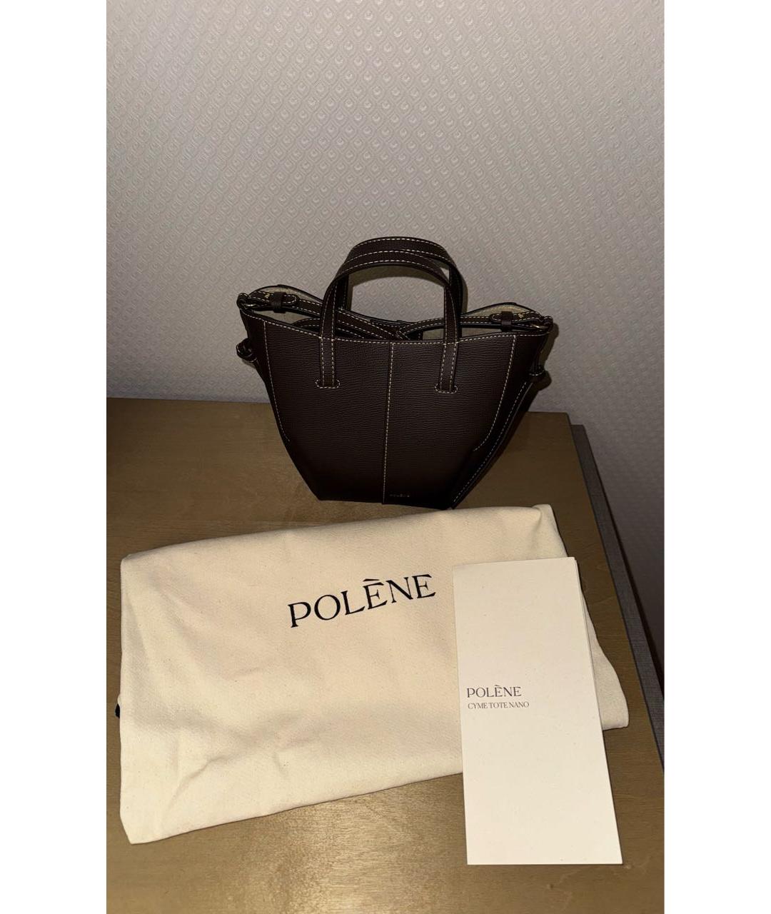 POLENE Коричневая кожаная сумка с короткими ручками, фото 7