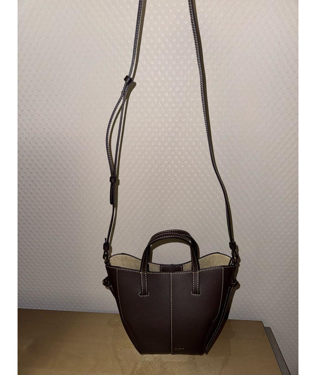 POLENE Коричневая кожаная сумка с короткими ручками, фото 5