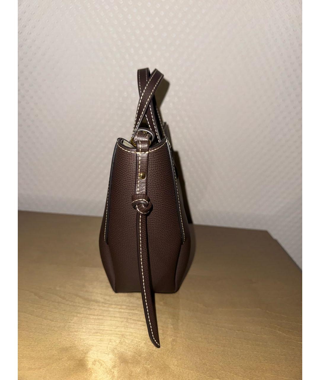 POLENE Коричневая кожаная сумка с короткими ручками, фото 4